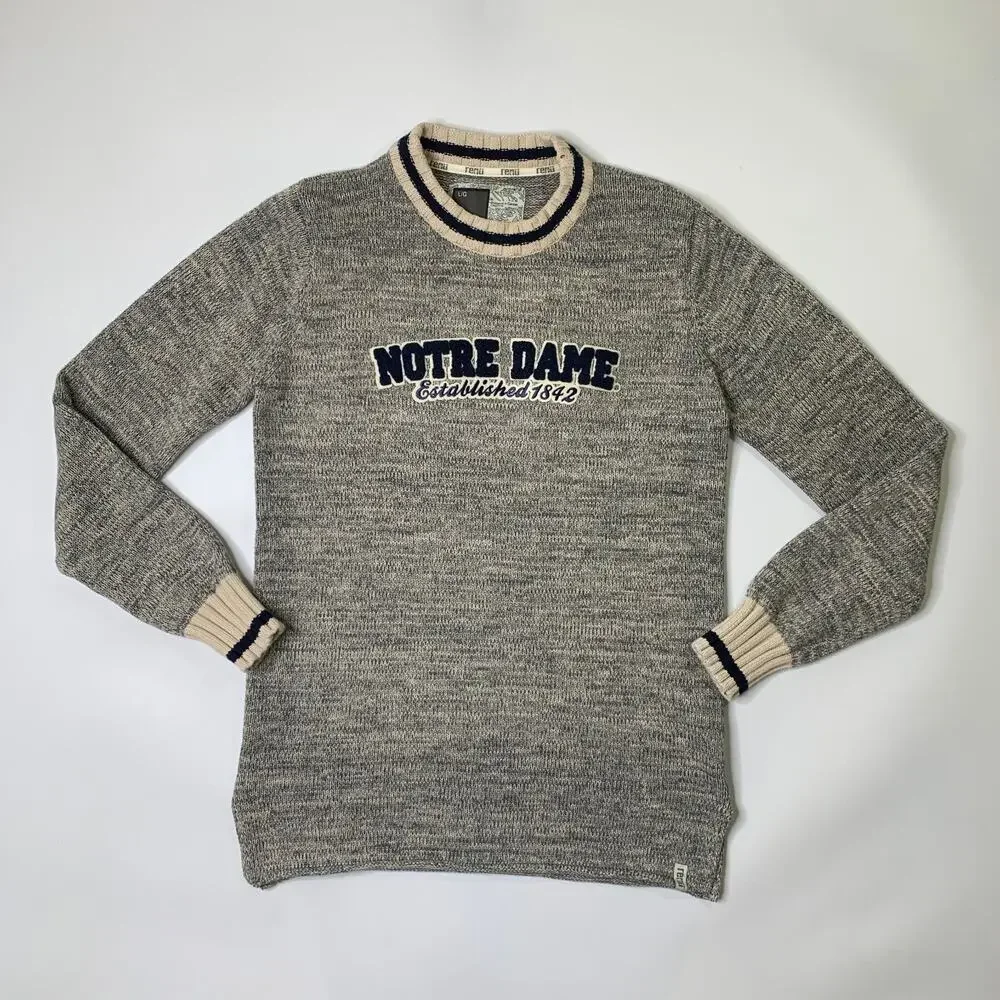 Notre Dame‎ Fighting Irish Sweater Mens L Large Textured Knit Cotton Renu Bruzer